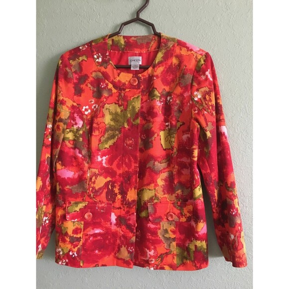 Chico's Floral  Button Down Lined Jacket, Size 1 S-M - Picture 1 of 4